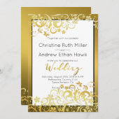 Gold Flourishing Floral Modern Wedding Invitation Kaart (Voorkant / Achterkant)