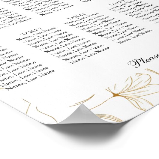 Gold Flower 10 Tables Seating Chart Poster (Hoek)