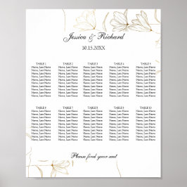 Gold Flower 10 Tables Seating Chart Poster