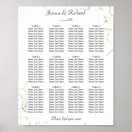 Gold Flower 12 Tables Seating Chart Poster Sign
