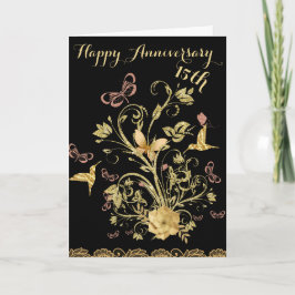 Gold Flower 15e Happy Wedding Jubileum Paar Kaart