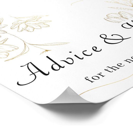 Gold Flower Advice and Wishes Wedding Poster Sign (Hoek)