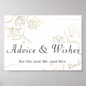 Gold Flower Advice and Wishes Wedding Poster Sign (Voorkant)