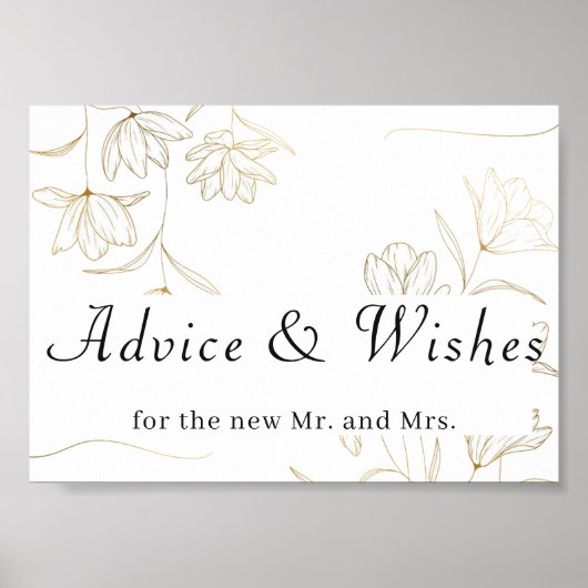 Gold Flower Advice and Wishes Wedding Poster Sign (Voorkant)