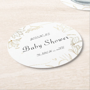Gold Flower Baby shower Round Paper Onderzetter
