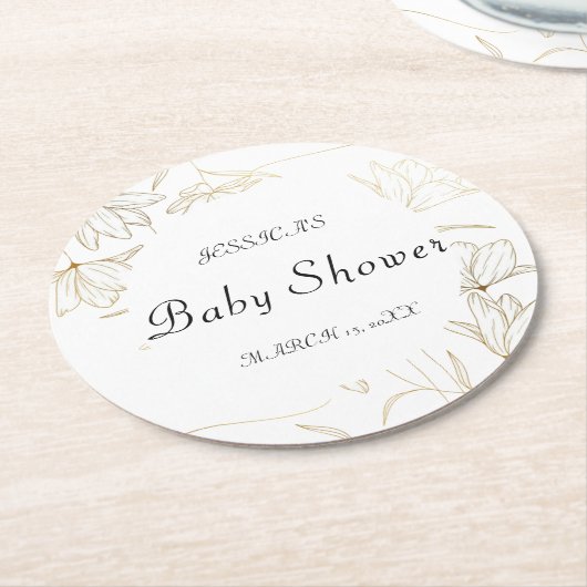 Gold Flower Baby shower Round Paper Onderzetter (Gebogen)