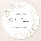 Gold Flower Baby shower Round Paper Onderzetter (Voorkant)