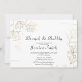 Gold Flower Brunch en Bubble Invitation Kaart (Voorkant)