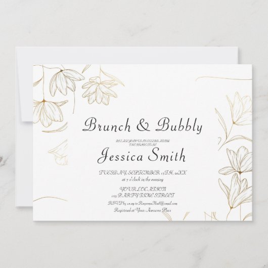 Gold Flower Brunch en Bubble Invitation Kaart (Voorkant)