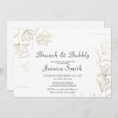 Gold Flower Brunch en Bubble Invitation Kaart (Voorkant / Achterkant)