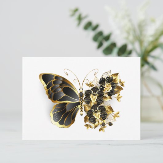 Gold Flower Butterfly met Black Orchid Aankondiging (Staand voorkant)