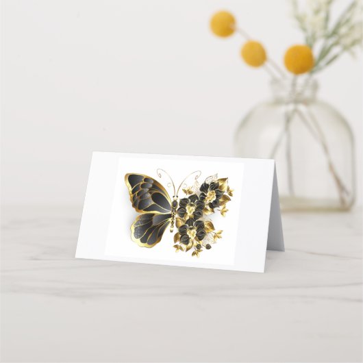 Gold Flower Butterfly met Black Orchid Afsprakenkaart (Voorkant)