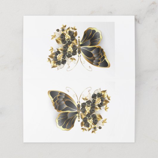 Gold Flower Butterfly met Black Orchid Afsprakenkaart (Buitenkant ongevouwen)