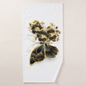 Gold Flower Butterfly met Black Orchid Badhanddoek (Badhanddoek)