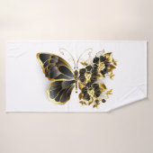 Gold Flower Butterfly met Black Orchid Badhanddoek (Badhanddoek)