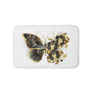 Gold Flower Butterfly met Black Orchid Badmat
