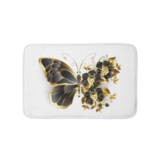 Gold Flower Butterfly met Black Orchid Badmat (Voorkant)