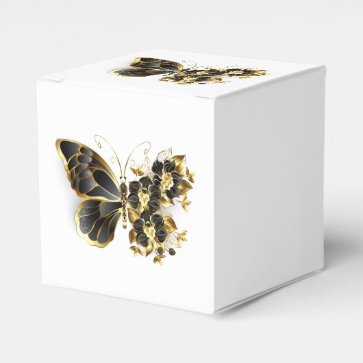 Gold Flower Butterfly met Black Orchid Bedankdoosjes (Voorkant Zijde)
