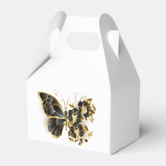 Gold Flower Butterfly met Black Orchid Bedankdoosjes (Voorkant Zijde)
