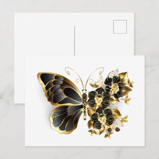 Gold Flower Butterfly met Black Orchid Briefkaart (Voorkant / Achterkant)