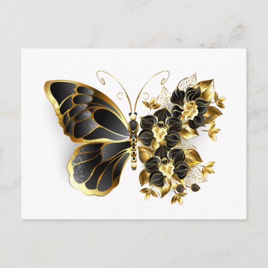 Gold Flower Butterfly met Black Orchid Briefkaart (Voorkant)