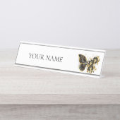 Gold Flower Butterfly met Black Orchid Bureau Naambordje (Voorkant)