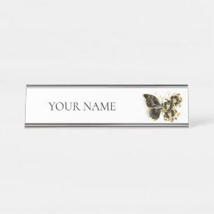 Gold Flower Butterfly met Black Orchid Bureau Naambordje
