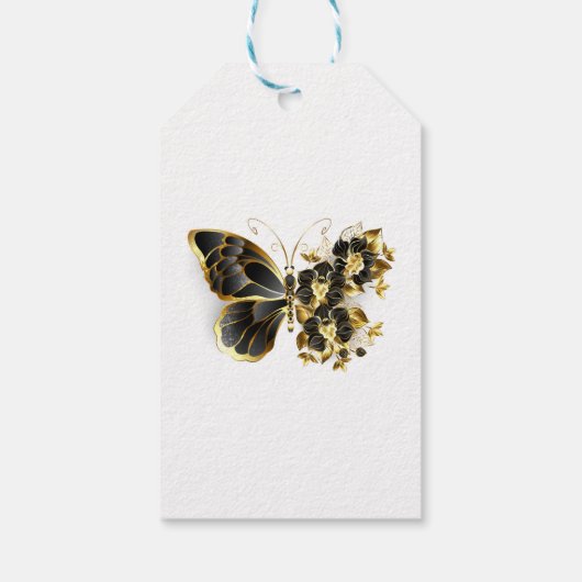 Gold Flower Butterfly met Black Orchid Cadeaulabel (Achterkant)