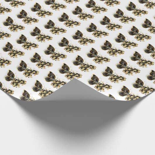 Gold Flower Butterfly met Black Orchid Cadeaupapier (Hoek)