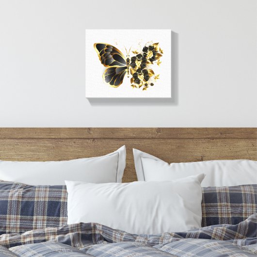 Gold Flower Butterfly met Black Orchid Canvas Afdruk (Insitu (Slaapkamer))