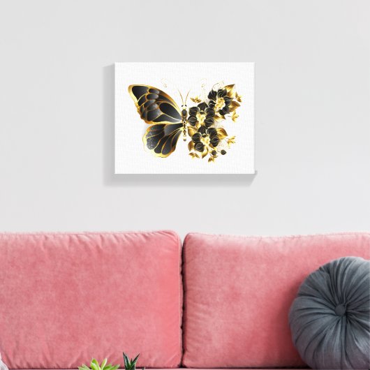 Gold Flower Butterfly met Black Orchid Canvas Afdruk (Insitu (Woonkamer))