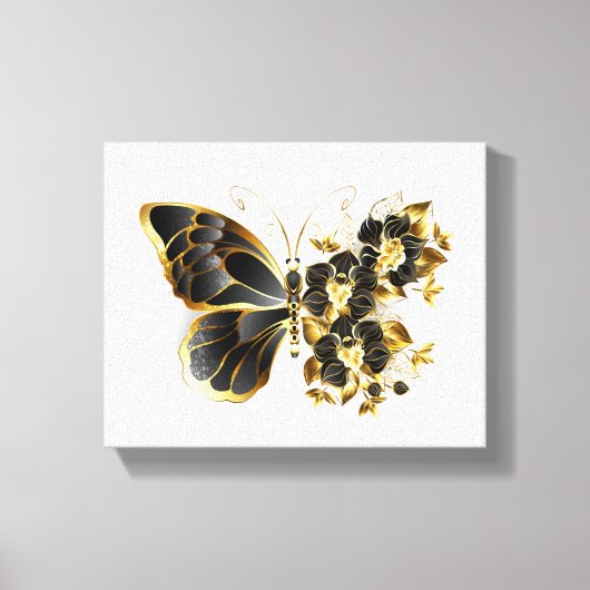 Gold Flower Butterfly met Black Orchid Canvas Afdruk (Voorkant)