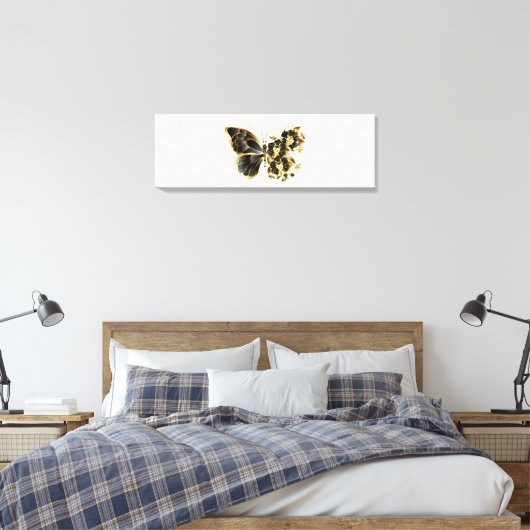 Gold Flower Butterfly met Black Orchid Canvas Afdruk (Insitu (Slaapkamer))