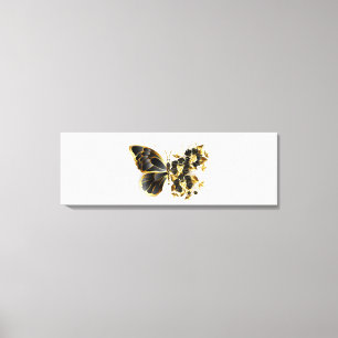 Gold Flower Butterfly met Black Orchid Canvas Afdruk