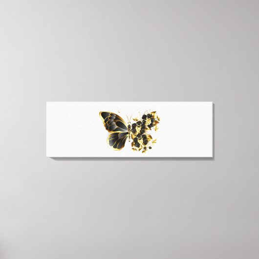 Gold Flower Butterfly met Black Orchid Canvas Afdruk (Voorkant)
