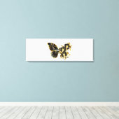 Gold Flower Butterfly met Black Orchid Canvas Afdruk (Insitu (Houten vloer))