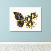 Gold Flower Butterfly met Black Orchid Canvas Afdruk (Insitu (Houten vloer))