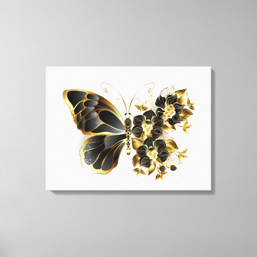 Gold Flower Butterfly met Black Orchid Canvas Afdruk (Voorkant)