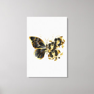 Gold Flower Butterfly met Black Orchid Canvas Afdruk