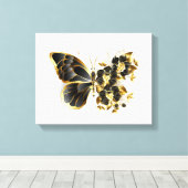 Gold Flower Butterfly met Black Orchid Canvas Afdruk (Insitu (Houten vloer))