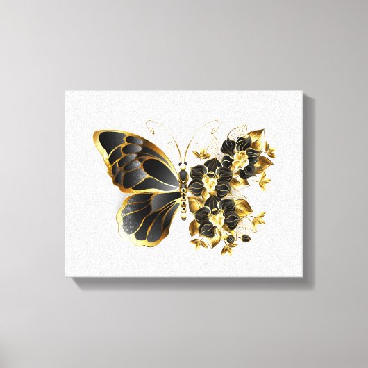 Gold Flower Butterfly met Black Orchid Canvas Afdruk (Voorkant)