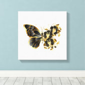 Gold Flower Butterfly met Black Orchid Canvas Afdruk (Insitu (Houten vloer))