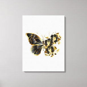 Gold Flower Butterfly met Black Orchid Canvas Afdruk