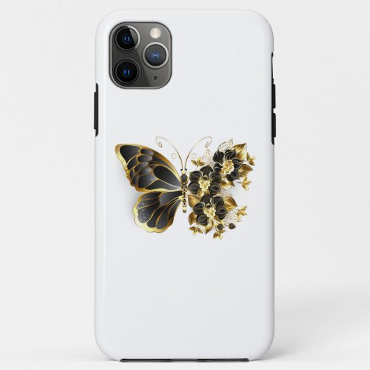 Gold Flower Butterfly met Black Orchid Case-Mate iPhone Case (Achterkant)