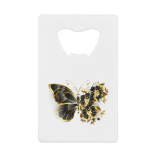 Gold Flower Butterfly met Black Orchid Creditkaart Flessenopener