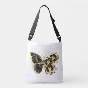 Gold Flower Butterfly met Black Orchid Crossbody Tas