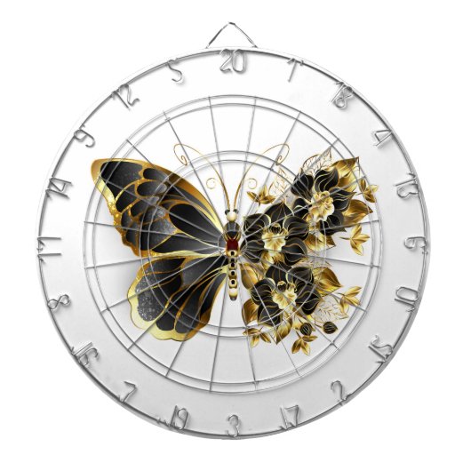 Gold Flower Butterfly met Black Orchid Dartbord (Voorkant)