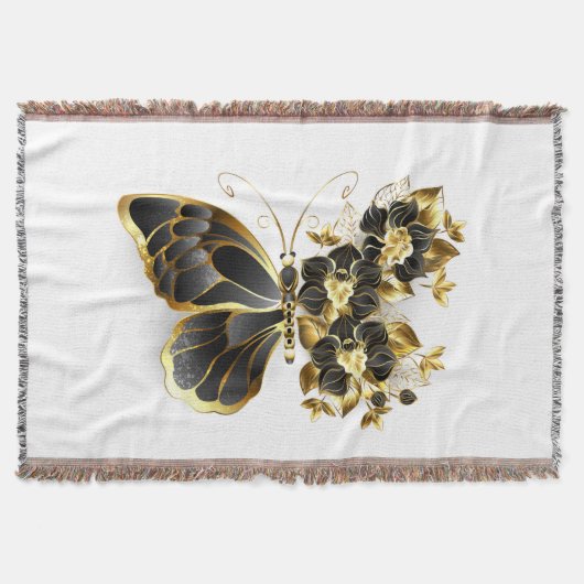 Gold Flower Butterfly met Black Orchid Deken (Voorkant)