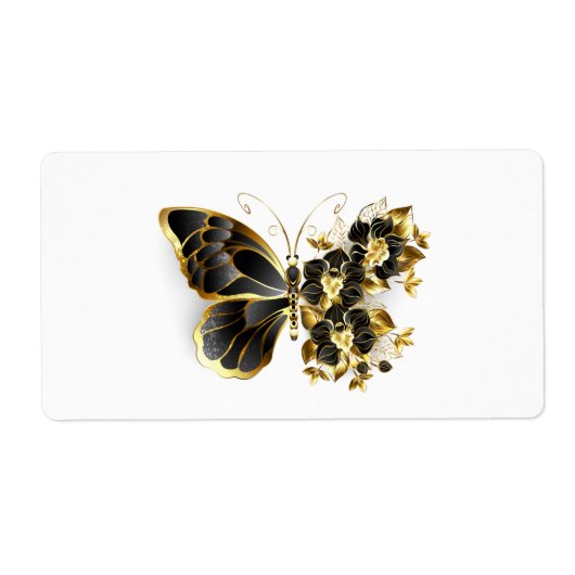 Gold Flower Butterfly met Black Orchid Etiket (Voorkant)