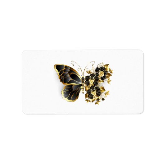 Gold Flower Butterfly met Black Orchid Etiket (Voorkant)